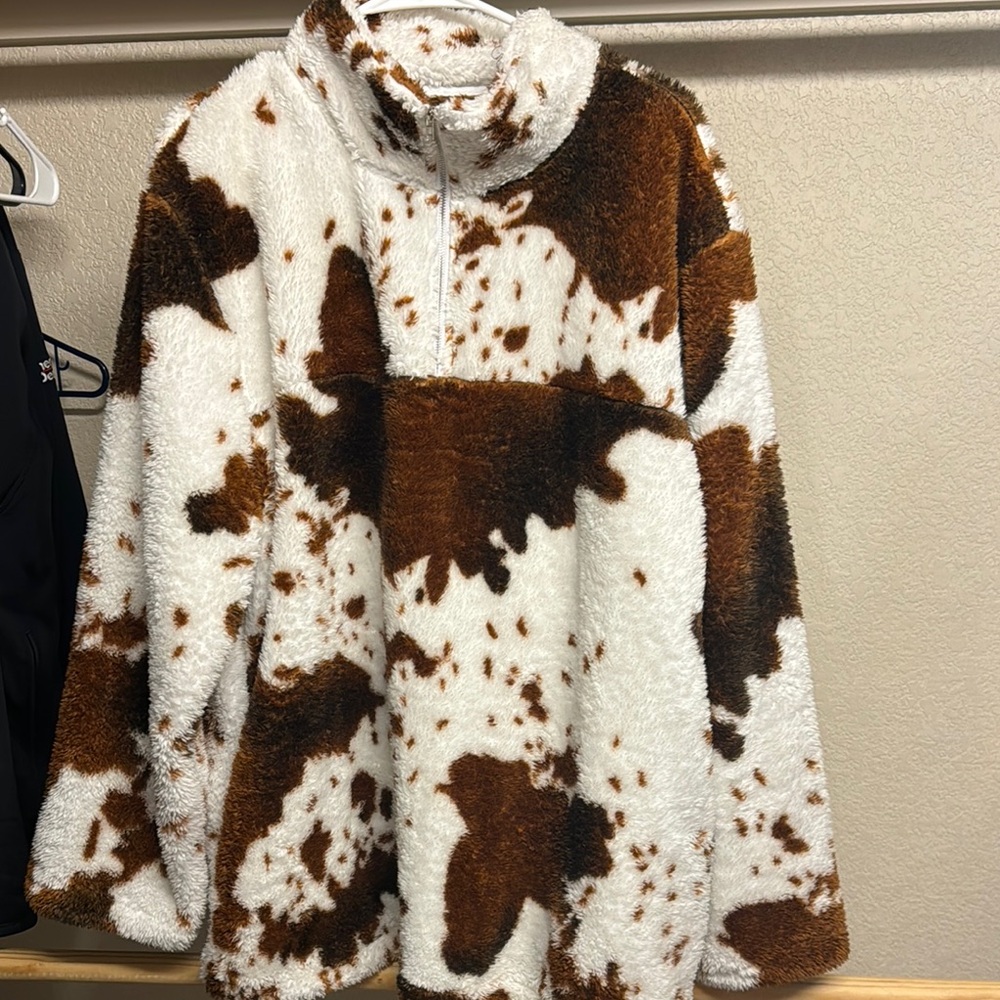 Brown and White Sherpa Pullover